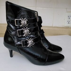 Killstar Black Ankle Boots with Silver Spider Buckles